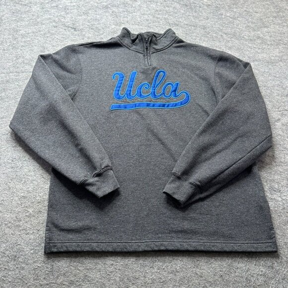 UCLA Bruins Sweatshirt Adidas Men S Gray 1/4 Zip Fleece Sweater Mock Pullover - Picture 1 of 11